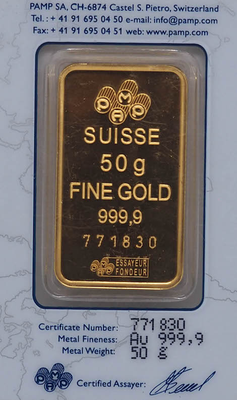 50 Grams Gold Bar PAMP Suisse